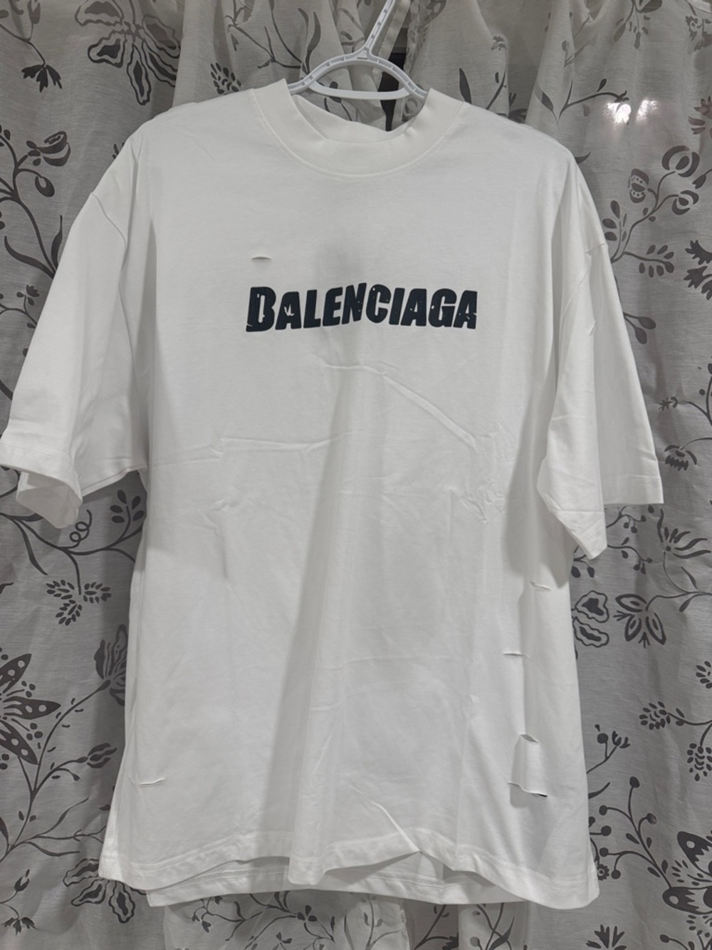 Balenciaga White Short-Sleeve Logo Tee with Black Print